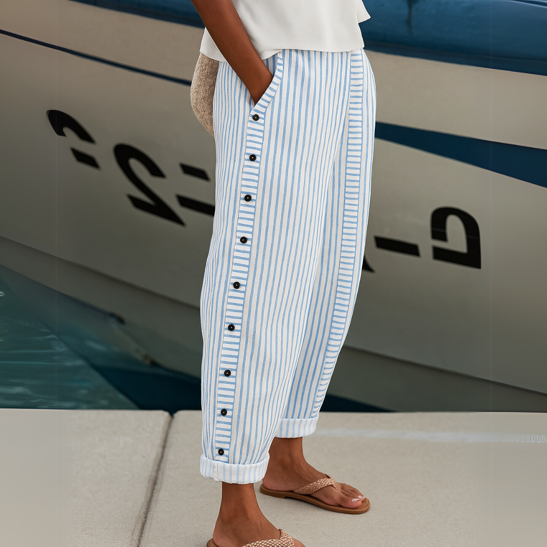 CAITLIN | PANTALON À RAYURES AVEC BOUTONS ÉLÉGANTS