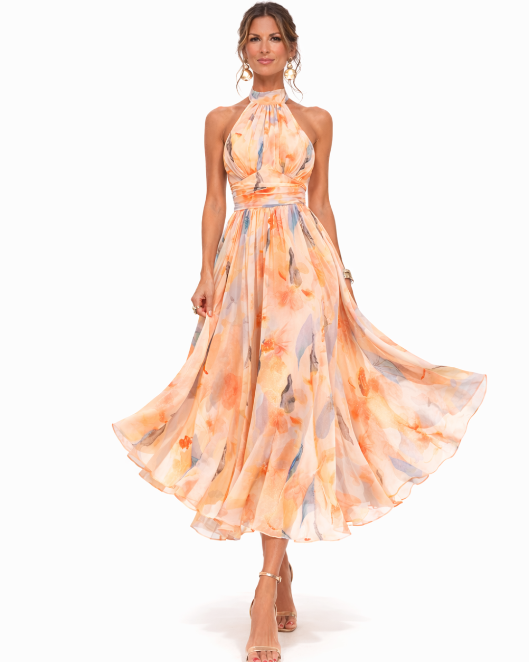 Aurora – Robe avec décolleté halter et imprimé aquarelle