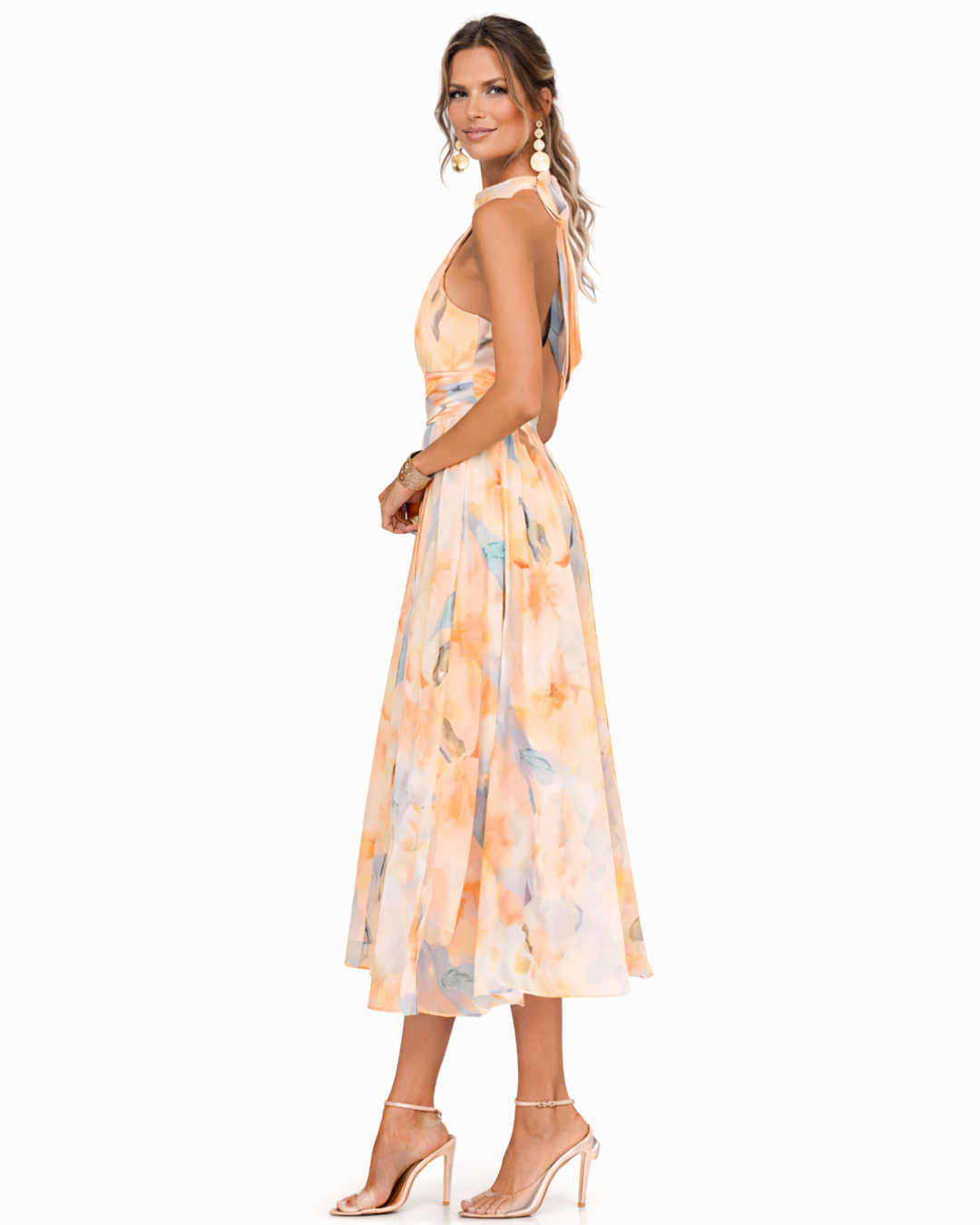 Aurora – Robe avec décolleté halter et imprimé aquarelle