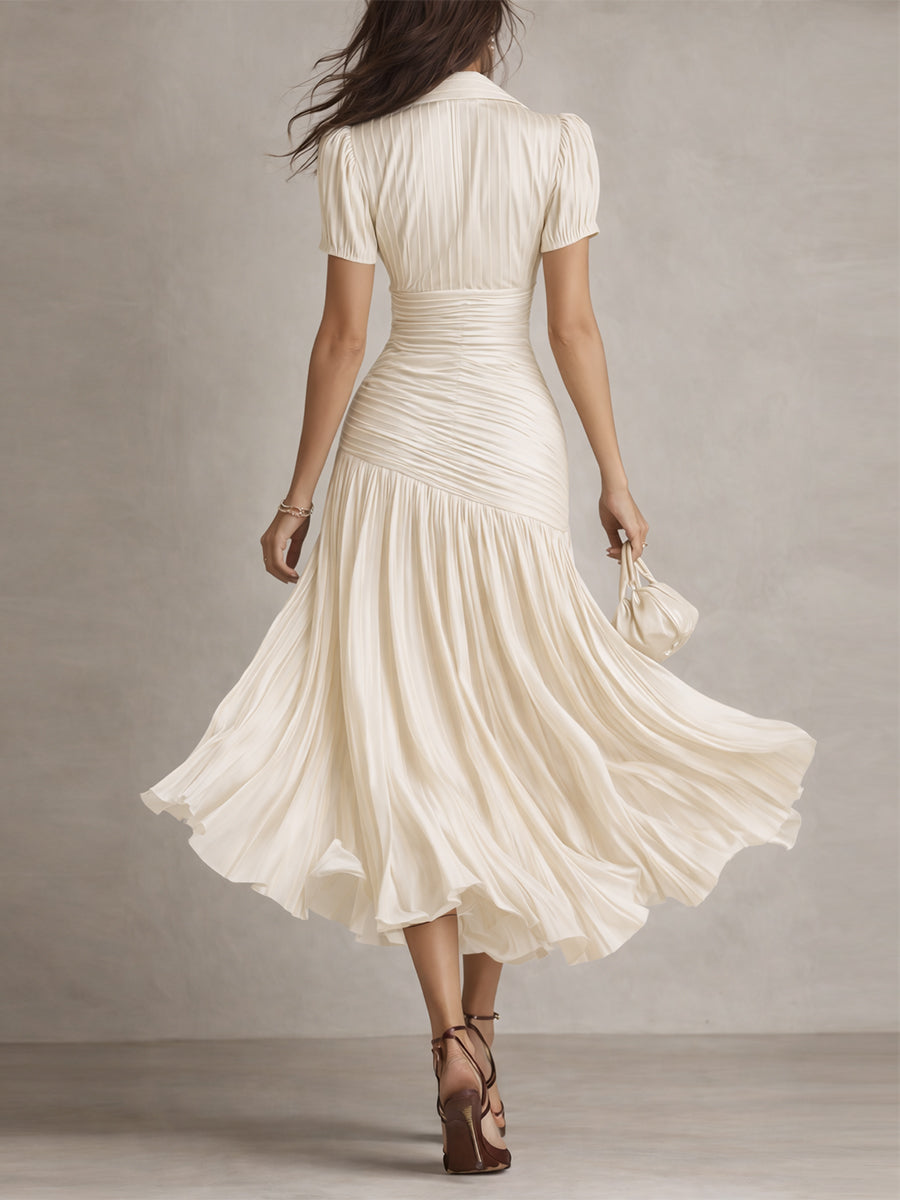 Adriana™ | Robe Midi Satinée Rétro — Élégance vintage avec éclat moderne