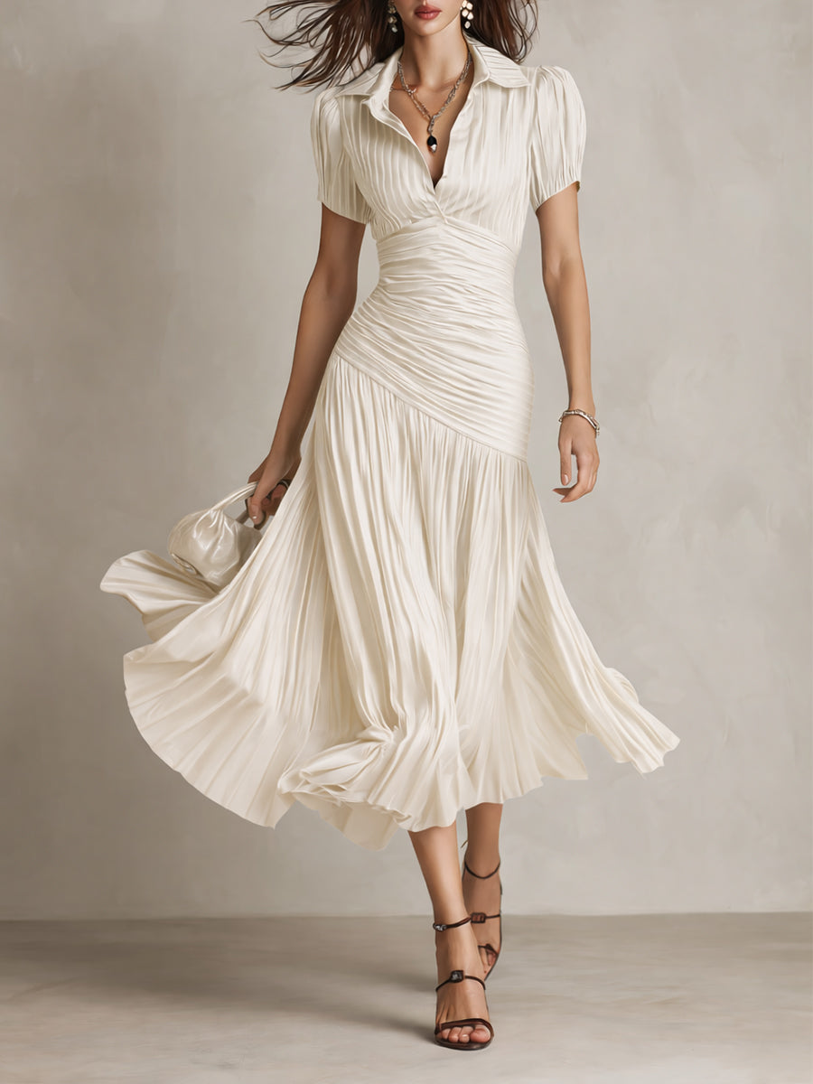 Adriana™ | Robe Midi Satinée Rétro — Élégance vintage avec éclat moderne