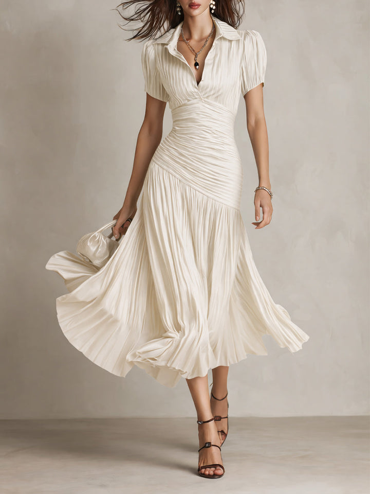 Adriana™ | Robe Midi Satinée Rétro — Élégance vintage avec éclat moderne