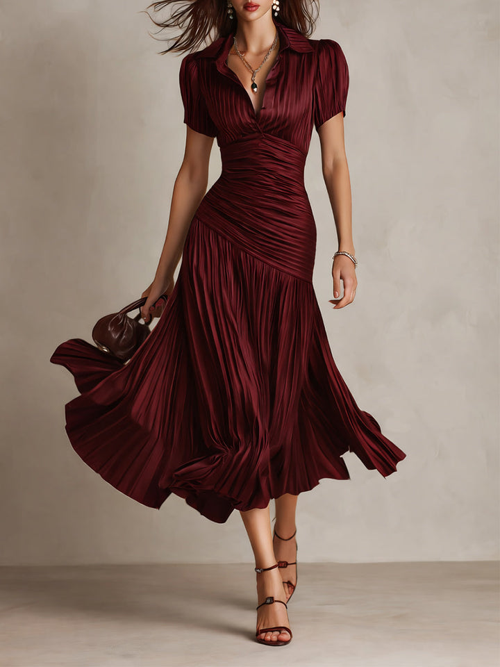 Adriana™ | Robe Midi Satinée Rétro — Élégance vintage avec éclat moderne