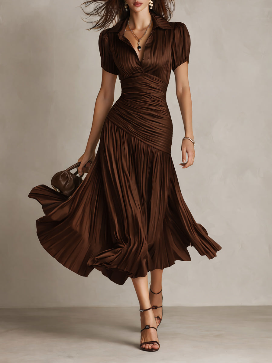 Adriana™ | Robe Midi Satinée Rétro — Élégance vintage avec éclat moderne