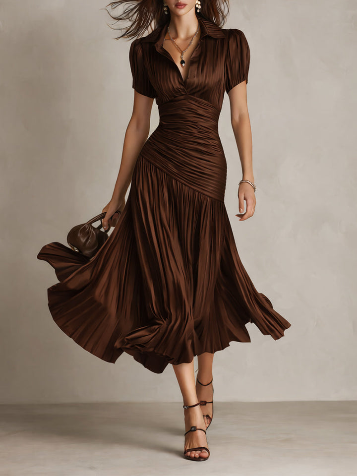 Adriana™ | Robe Midi Satinée Rétro — Élégance vintage avec éclat moderne