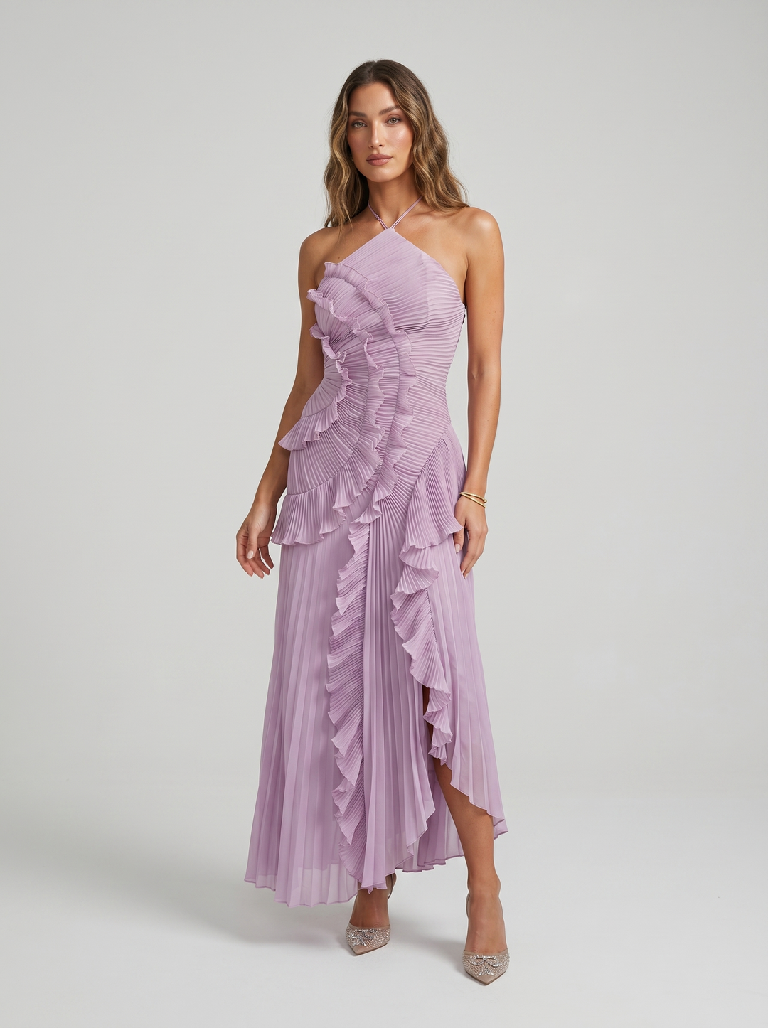 Ariadna | Robe longue plissée avec volants