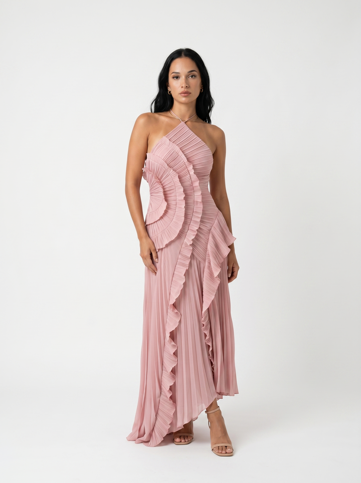 Ariadna | Robe longue plissée avec volants