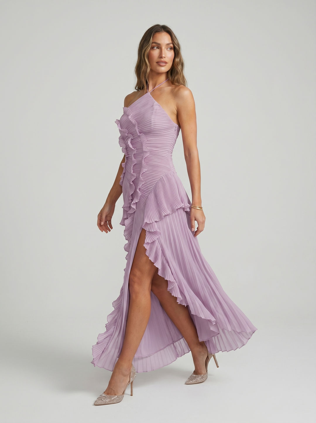 Ariadna | Robe longue plissée avec volants