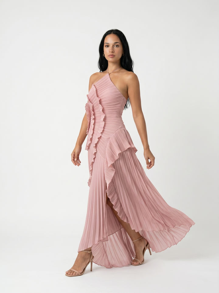 Ariadna | Robe longue plissée avec volants