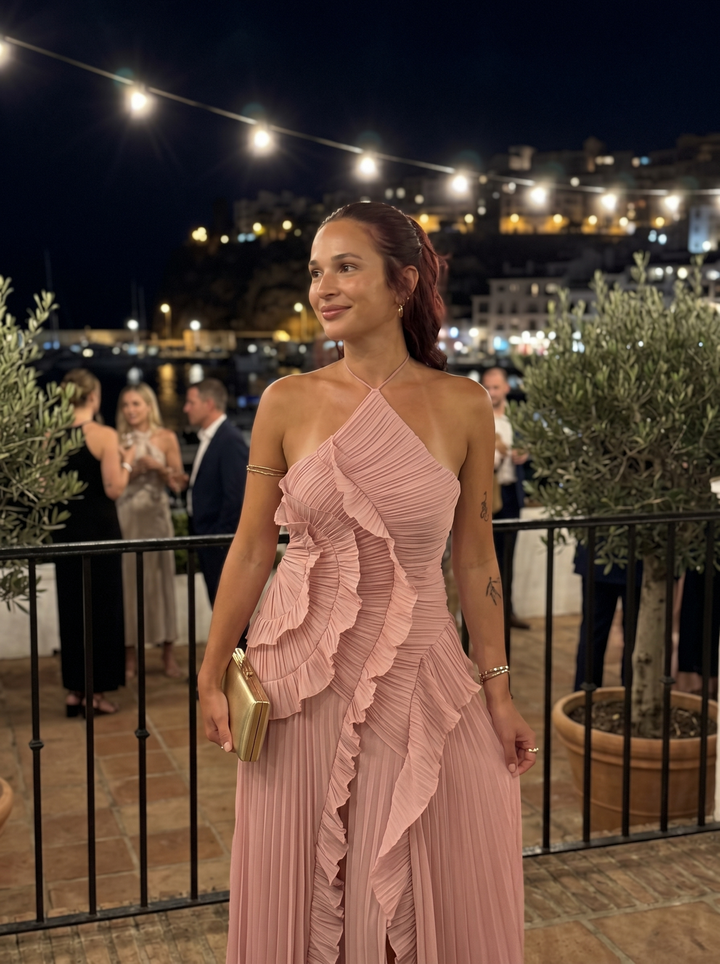 Ariadna | Robe longue plissée avec volants