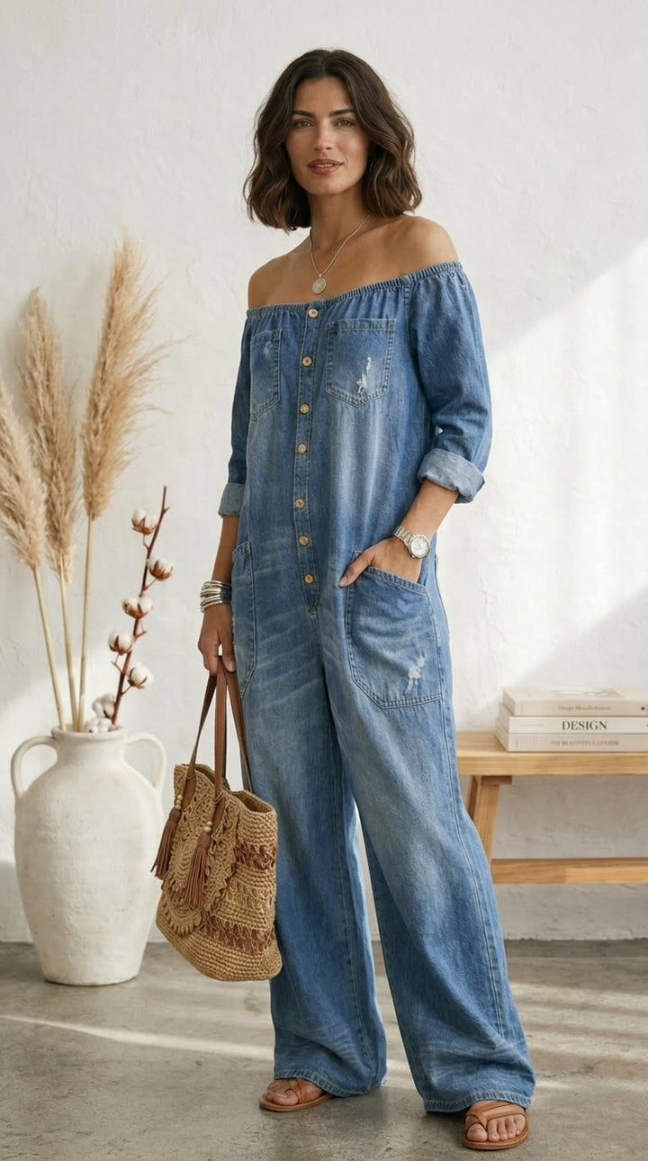Louise | Combinaison en denim de coton avec lavage vintage
