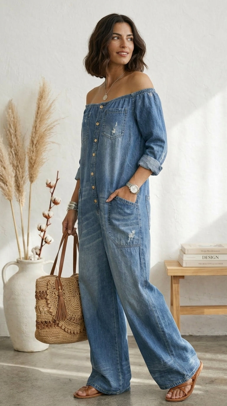 Louise | Combinaison en denim de coton avec lavage vintage