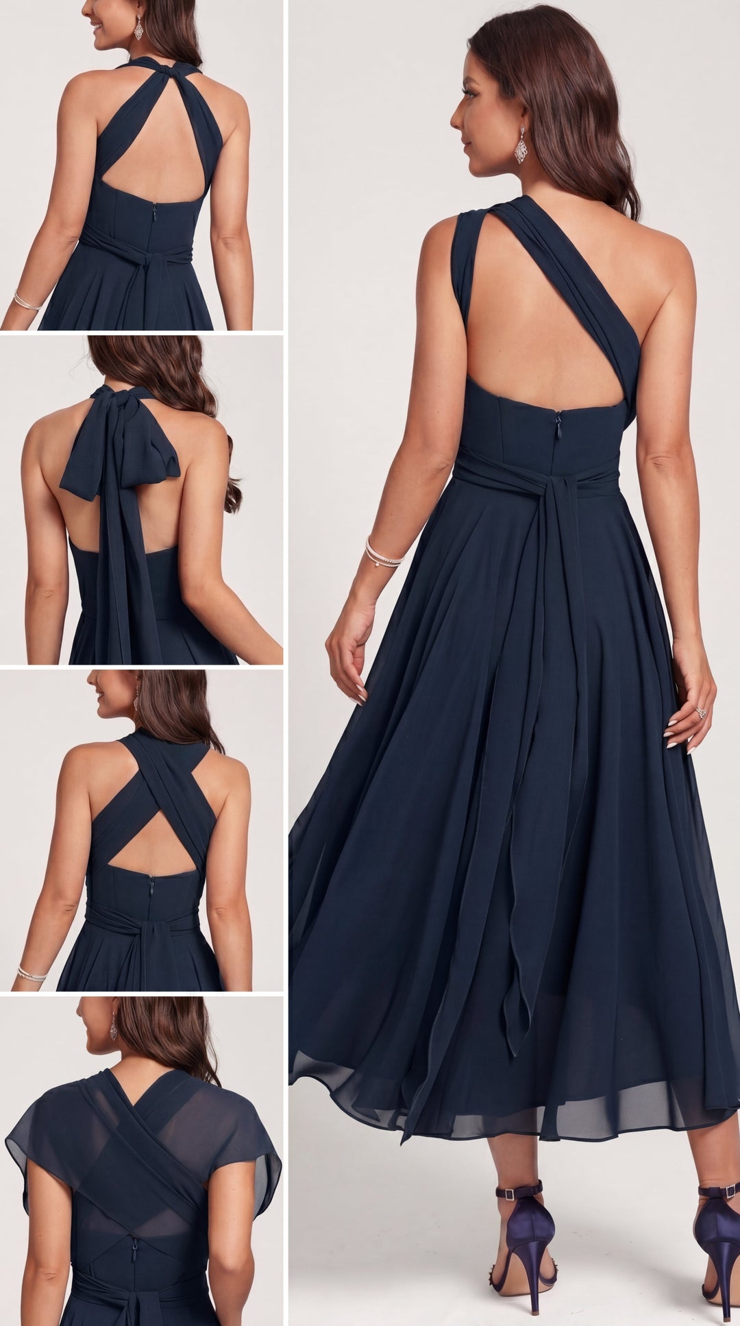 Le Murano | Robe bleu marine multiposition avec jupe asymétrique