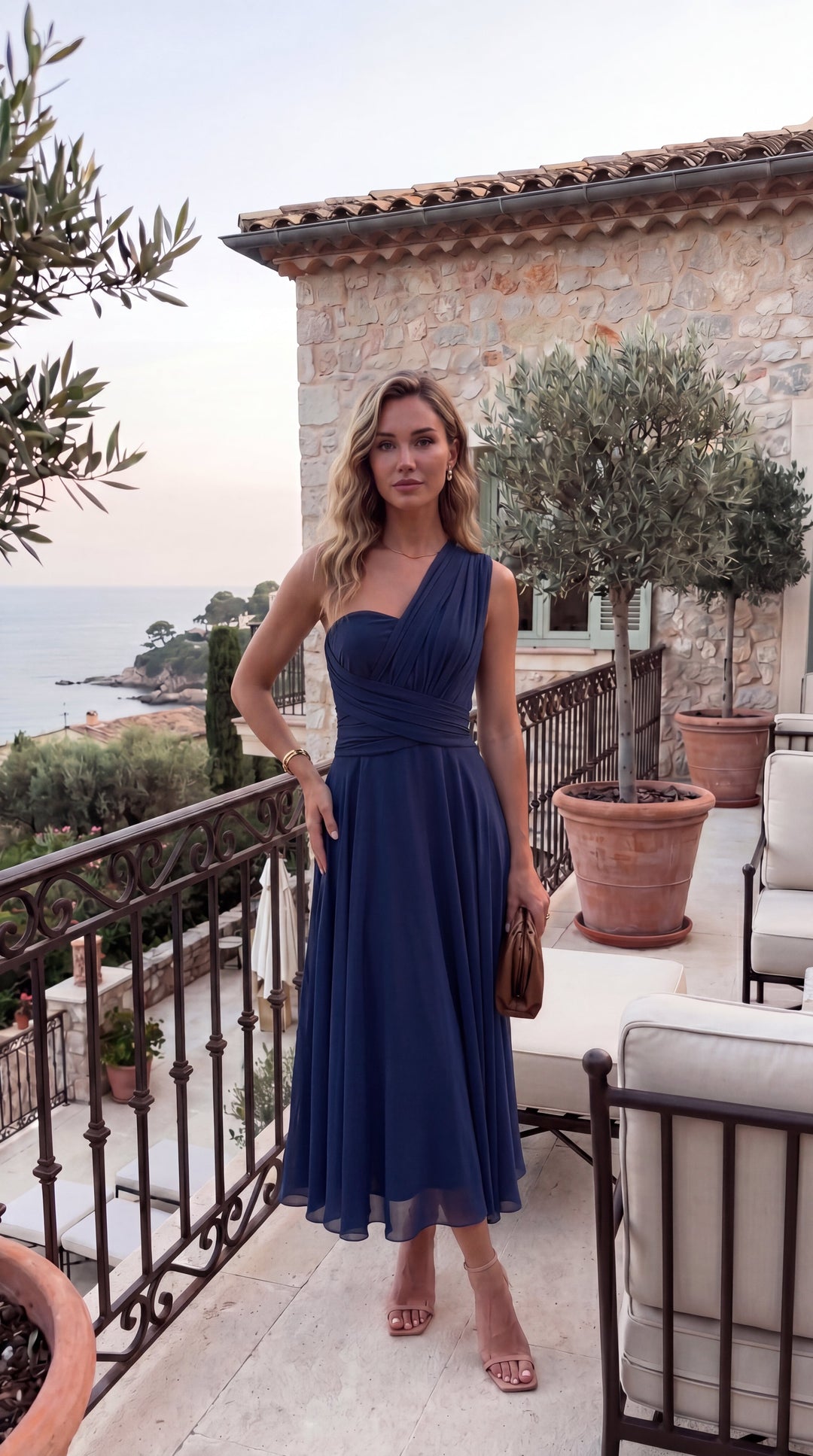 Le Murano | Robe bleu marine multiposition avec jupe asymétrique