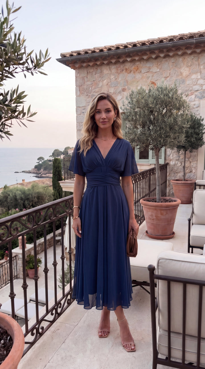 Le Murano | Robe bleu marine multiposition avec jupe asymétrique