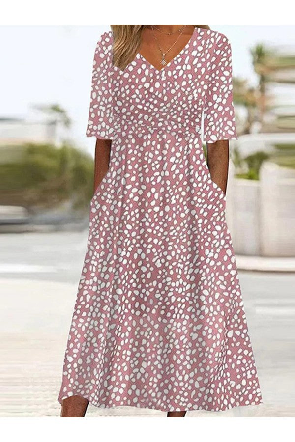 COLETTE | ROBE MIDI ÉLÉGANTE À POIS AMINCISSANTE À LA TAILLE