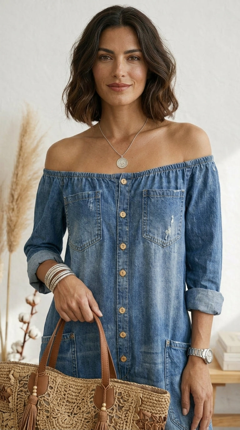 Louise | Combinaison en denim de coton avec lavage vintage