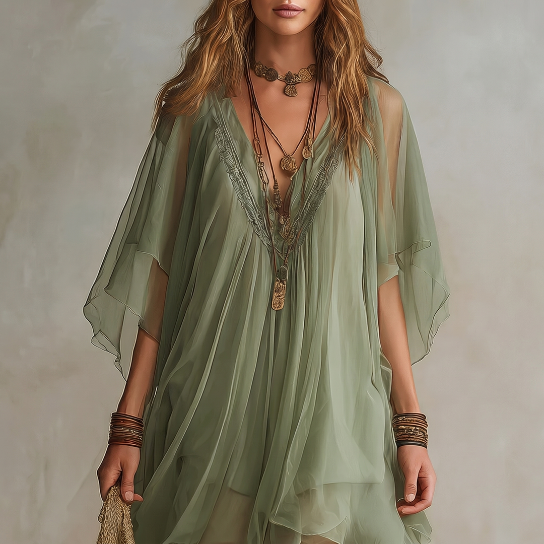 Robe mini fluide verte avec décolleté en V