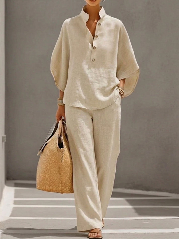 Lorena | Ensemble en Coton et Lin avec Manches Chauve-Souris et Pantalon Large
