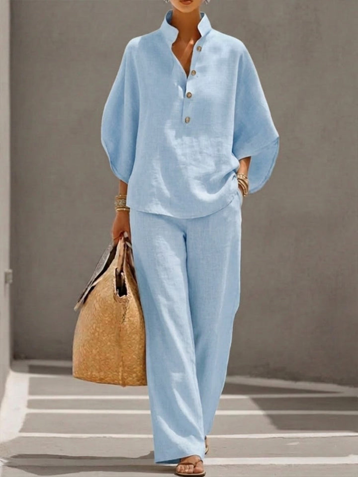 Lorena | Ensemble en Coton et Lin avec Manches Chauve-Souris et Pantalon Large